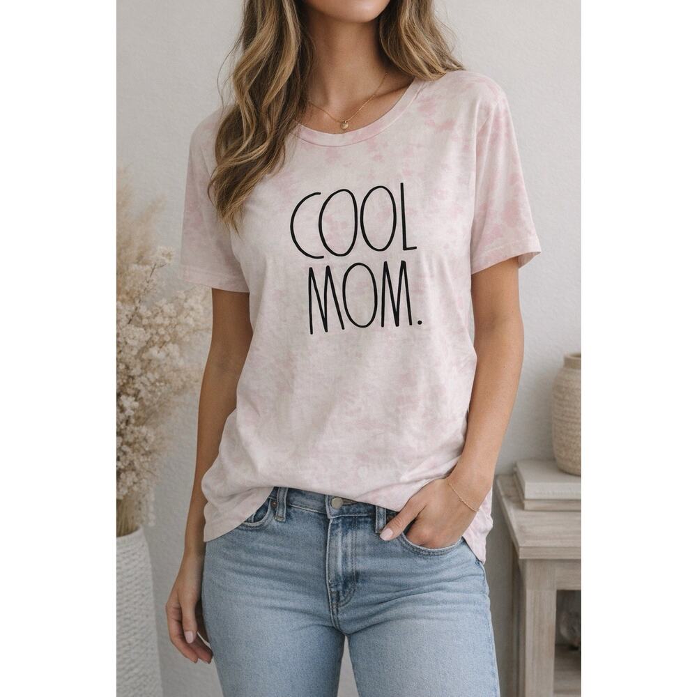 Rae Dunn Cool Mom Pink Tie Dye Graphic Tee Women’s Large Short Sleeve